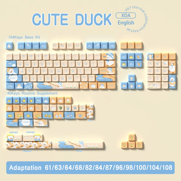 Tastenkappen mit süßem Enten-Cartoon-Motiv, XDA-Profil, koreanisches Englisch, für mechanische Tastaturen der Größen 61/64/68/84/87/96/98/104